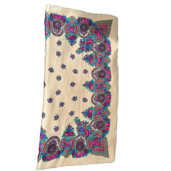 Liz Sinclair Accessories - Liz Sinclair Floral Scarf Wrap Raw Edge 47" X 46" Acrylic